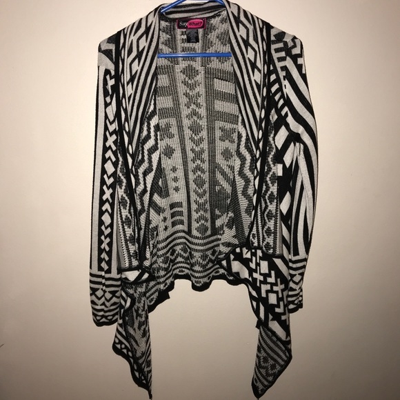 Say What? Sweaters - Black and white pattern cardigan